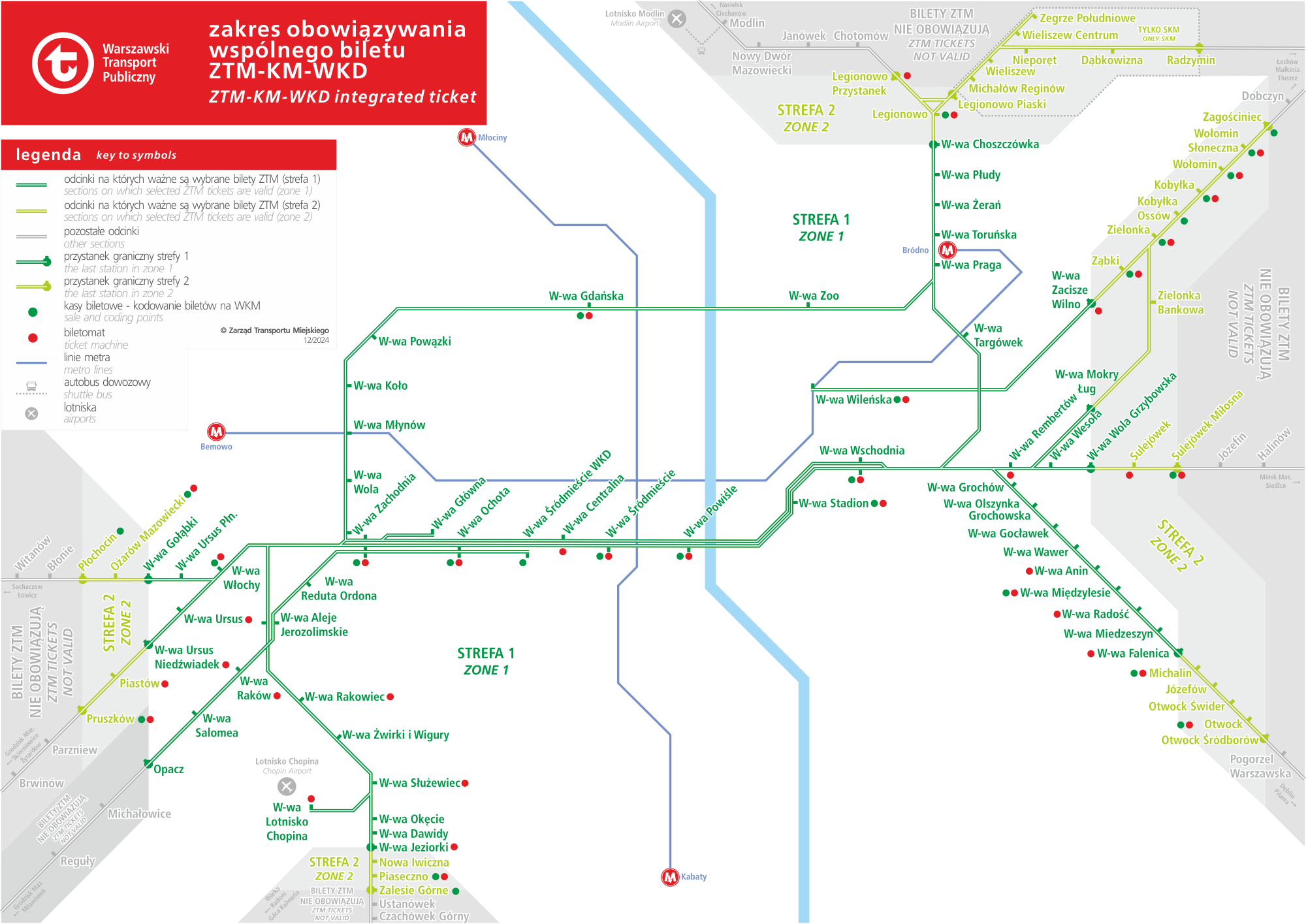 Zakres obowiązywania wspólnego biletu ZTM-KM-WKD